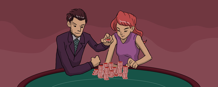 Mand og kvinde satser i et casino blackjack bordet