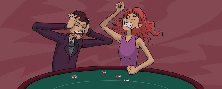 Mand og kvinde er frustrerede efter at have tabt en hånd på Blackjack