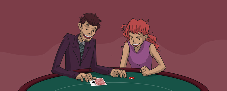 Mand og kvinde forsøger at se dum på kasinoet