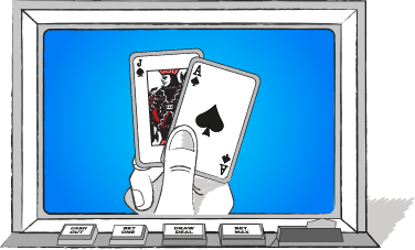 Et video poker strategikort viser de fem forskellige kort man kan få som udgangspunkt