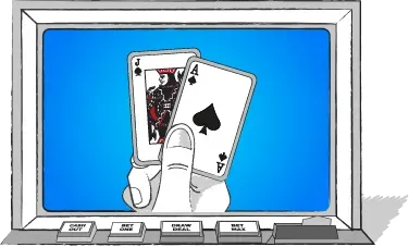 Et video poker strategikort viser de fem forskellige kort man kan få som udgangspunkt